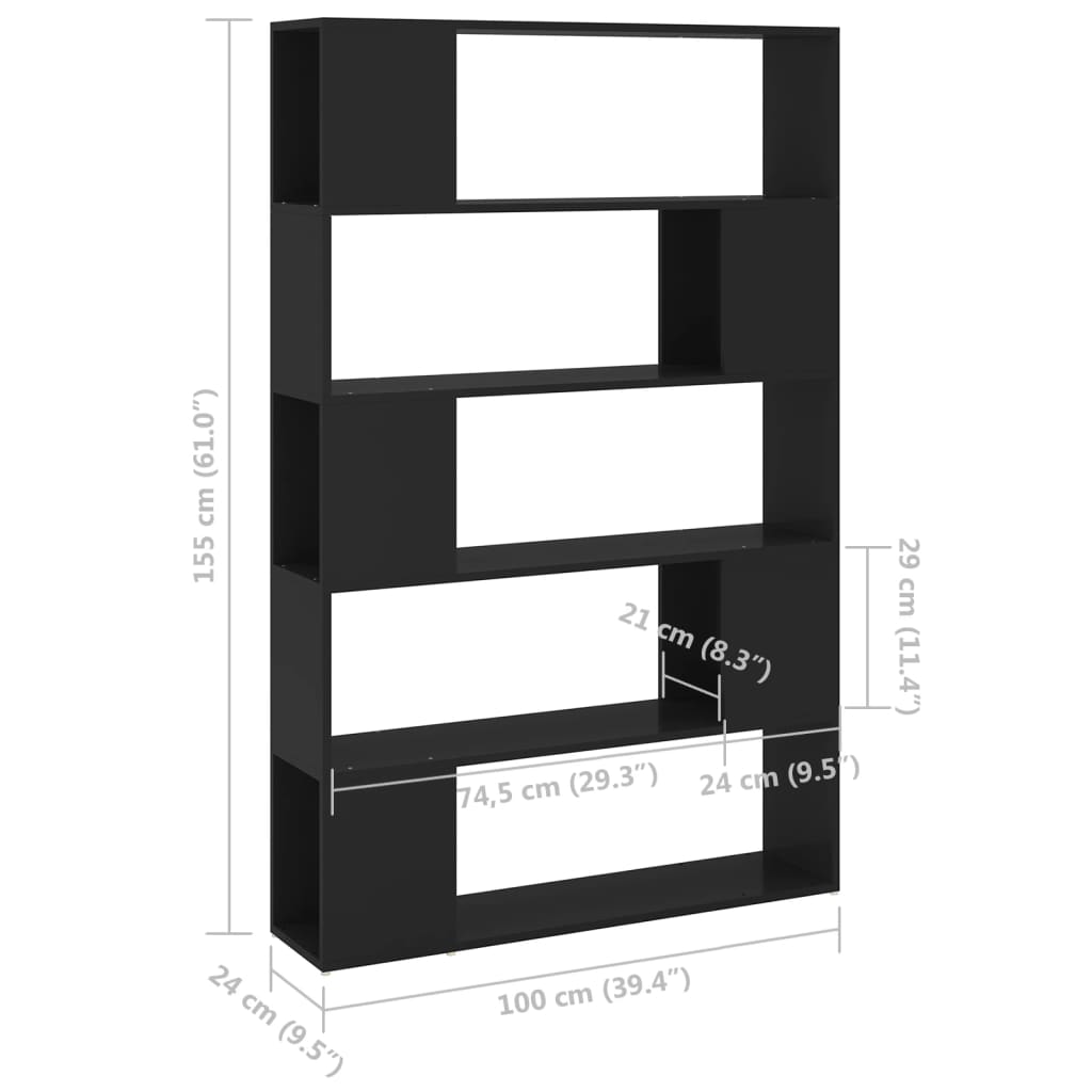 vidaXL Knihovna / dělicí stěna černá 100x24x155 cm kompozitní dřevo