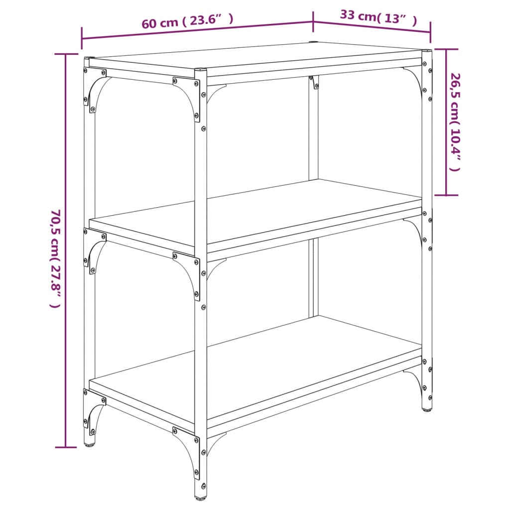 vidaXL Knihovna kouřový dub 60 x 33 x 70,5 cm kompozitní dřevo a ocel