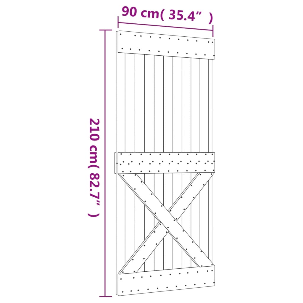 vidaXL Posuvné dveře s kováním 90 x 210 cm masivní borové dřevo