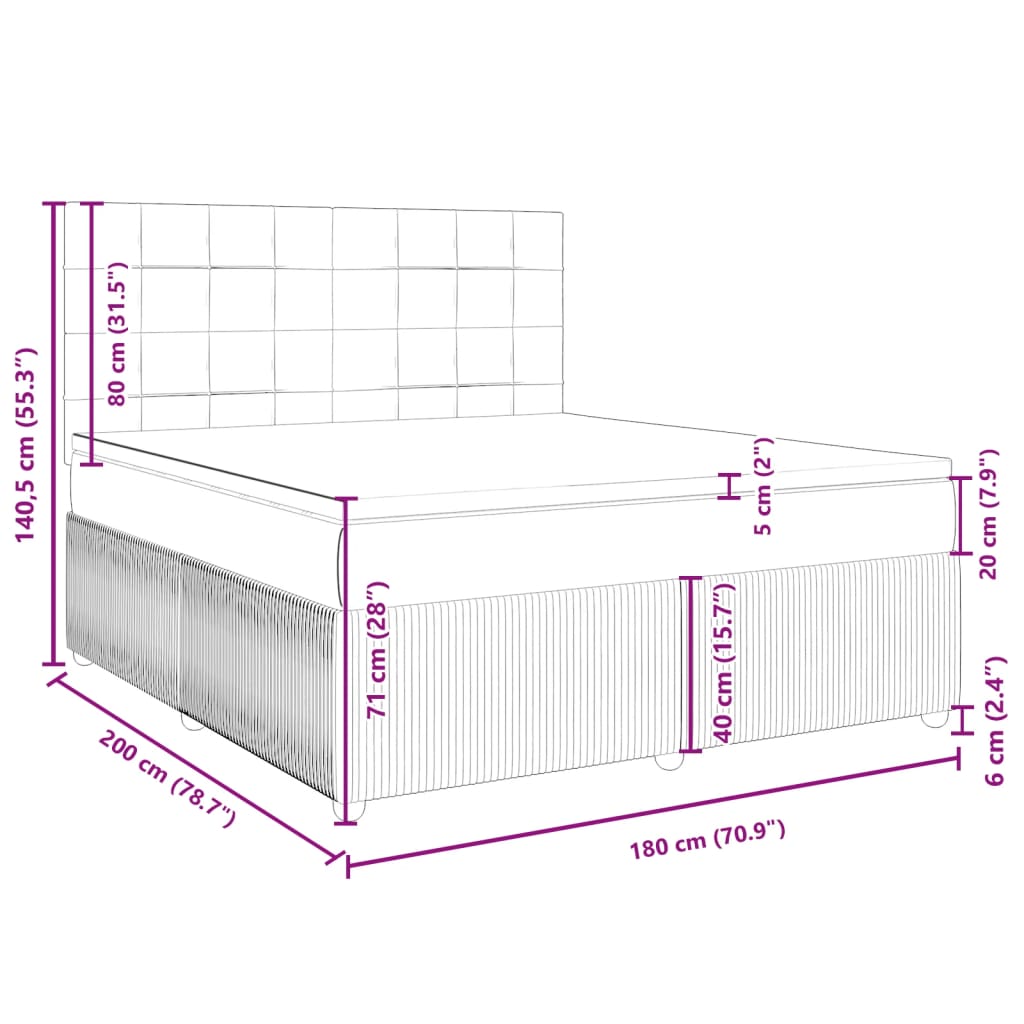 vidaXL Box spring postel s matrací světle šedá 180x200 cm samet