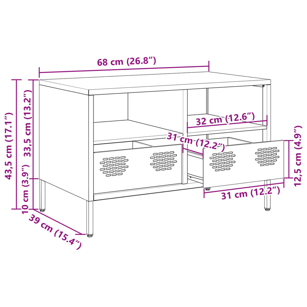 vidaXL TV skříňka černá 68 x 39 x 43,5 cm ocel válcovaná za studena