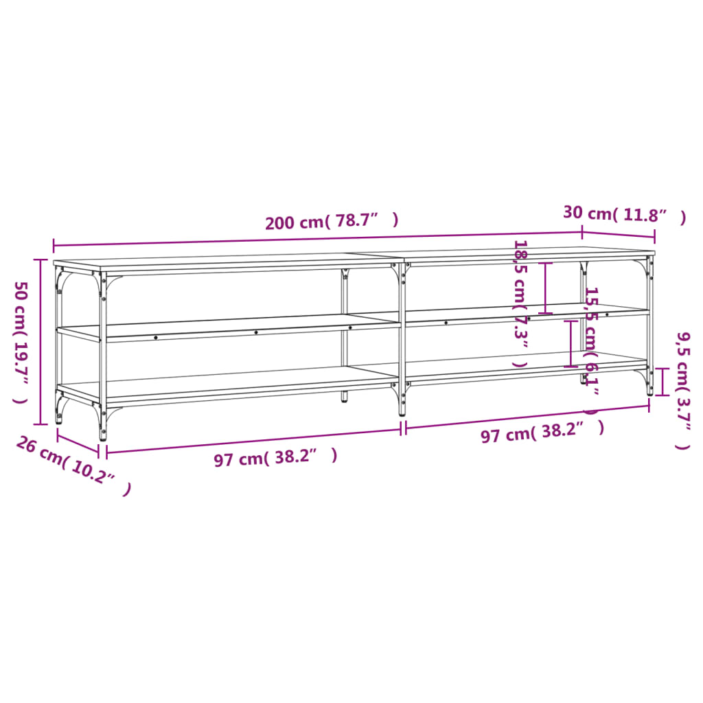 vidaXL TV skříňka černá 200 x 30 x 50 cm kompozitní dřevo a kov