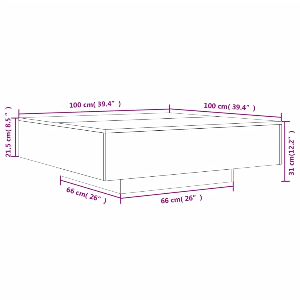 vidaXL Konferenční stolek s LED osvětlením bílý 100 x 100 x 31 cm