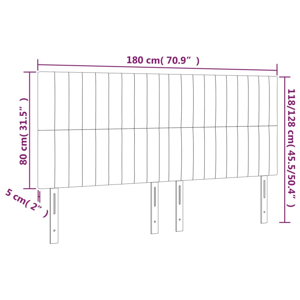 vidaXL Čelo postele s LED světle šedé 180x5x118/128 cm samet