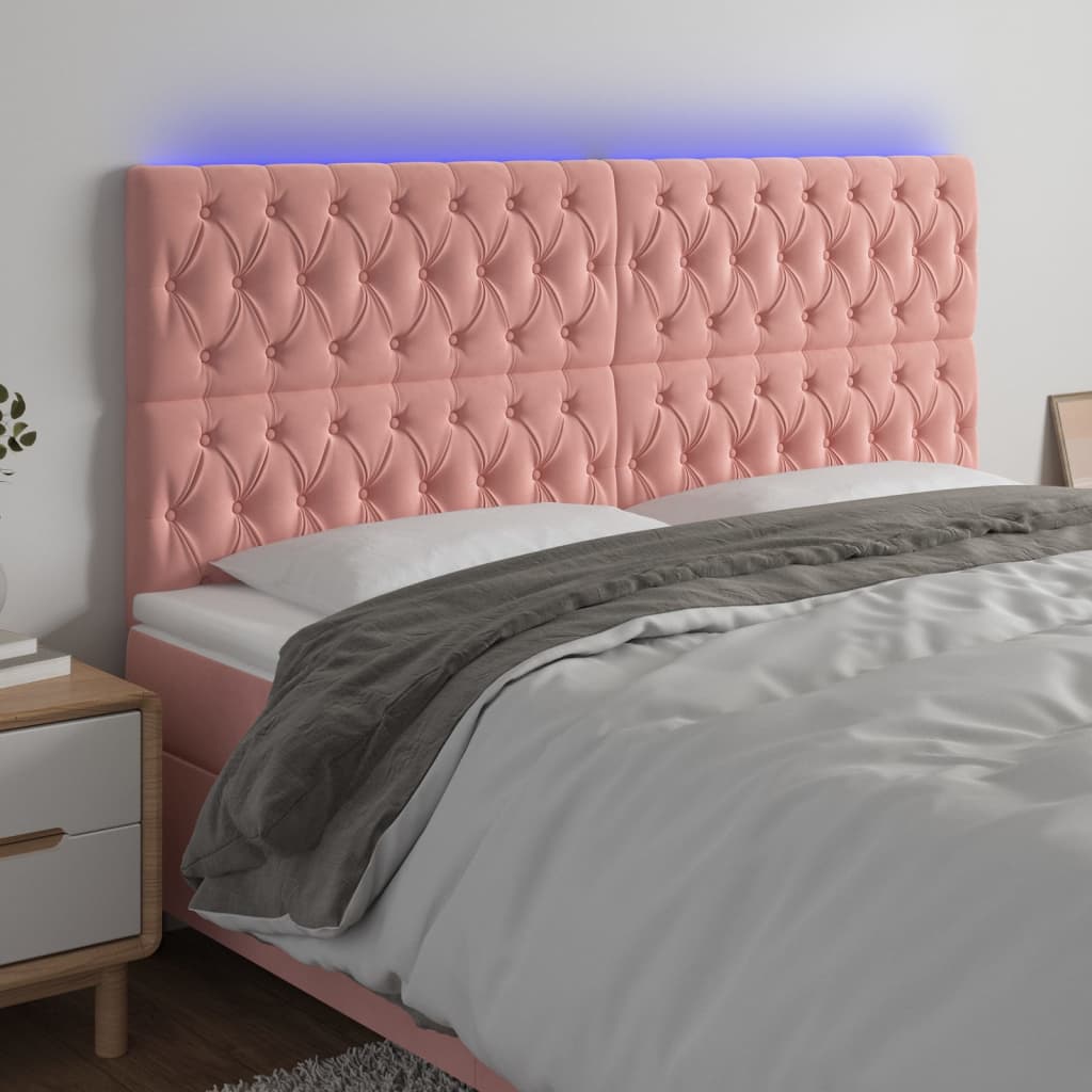 vidaXL Čelo postele s LED růžové 200x7x118/128 cm samet