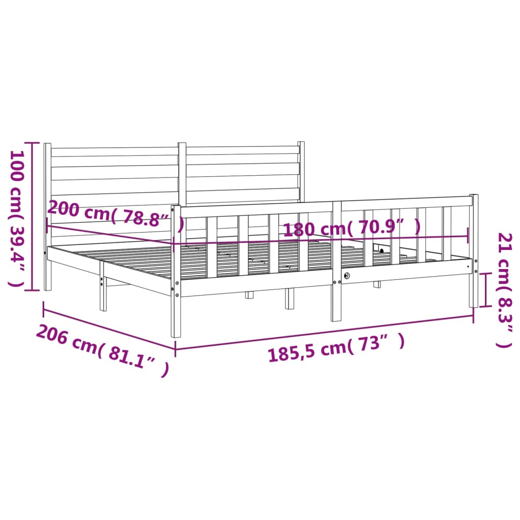 vidaXL Rám postele s čelem bílý 180 x 200 cm masivní dřevo