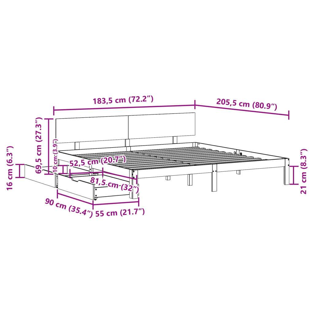 vidaXL Rám postele se zásuvkami bílý 180 x 200 cm masivní borovice