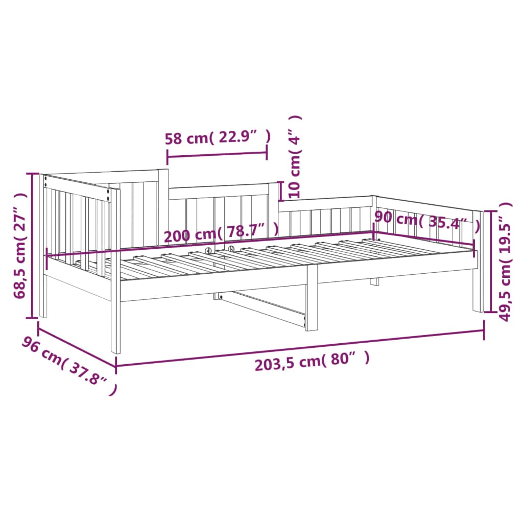 vidaXL Válenda černá 90 x 200 cm masivní borové dřevo