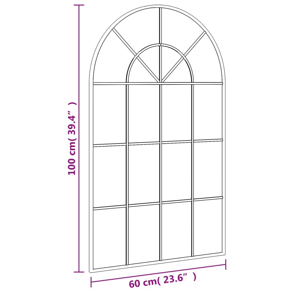 vidaXL Nástěnné zrcadlo černé 60 x 100 cm oblouk železo