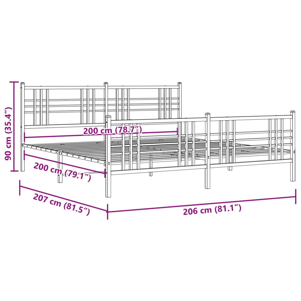 vidaXL Kovový rám postele s hlavovým a nožním čelem bílý 200 x 200 cm