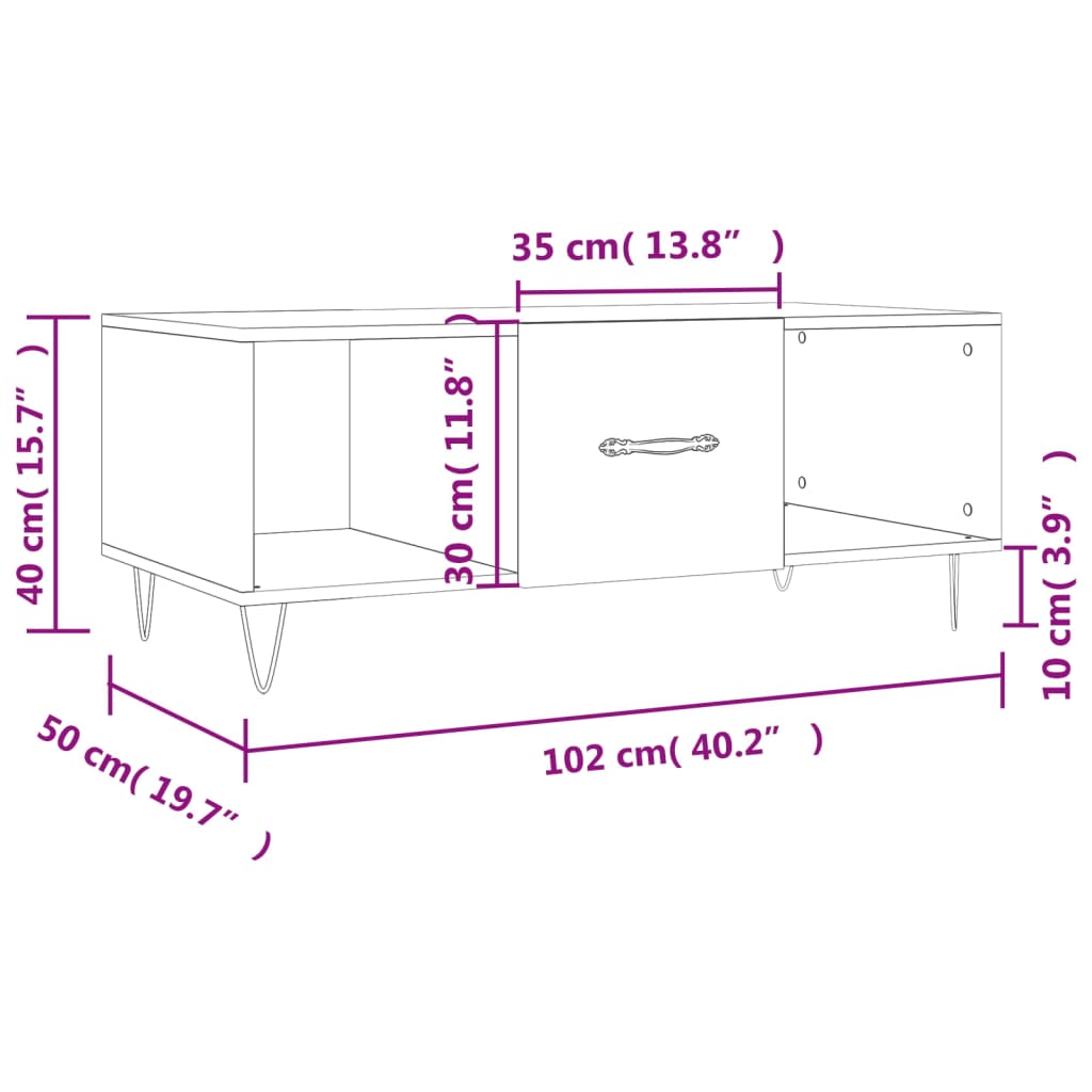 vidaXL Konferenční stolek kouřový dub 102x50x40 cm kompozitní dřevo