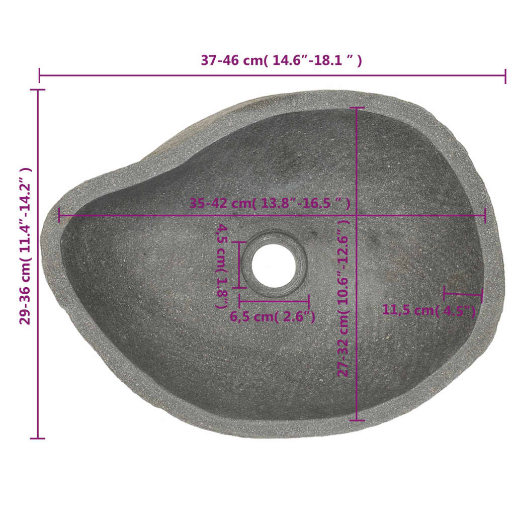 vidaXL Umyvadlo říční kámen oválné (37–46) x (29–36) cm