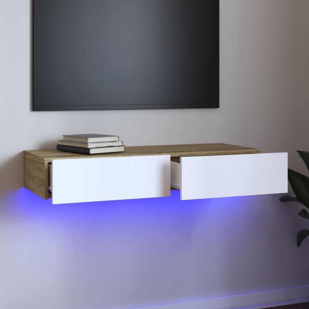vidaXL TV skříňka s LED osvětlením bílá a dub sonoma 90 x 35 x 15,5 cm