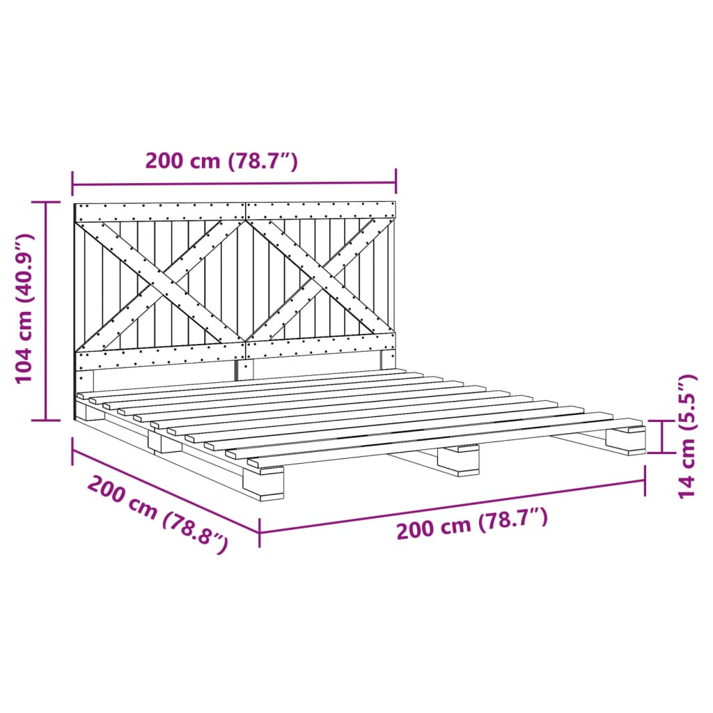 vidaXL Rám postele s čelem 200 x 200 cm masivní borové dřevo