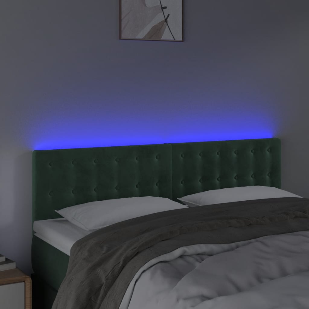 vidaXL Čelo postele s LED tmavě zelené 144x5x78/88 cm samet
