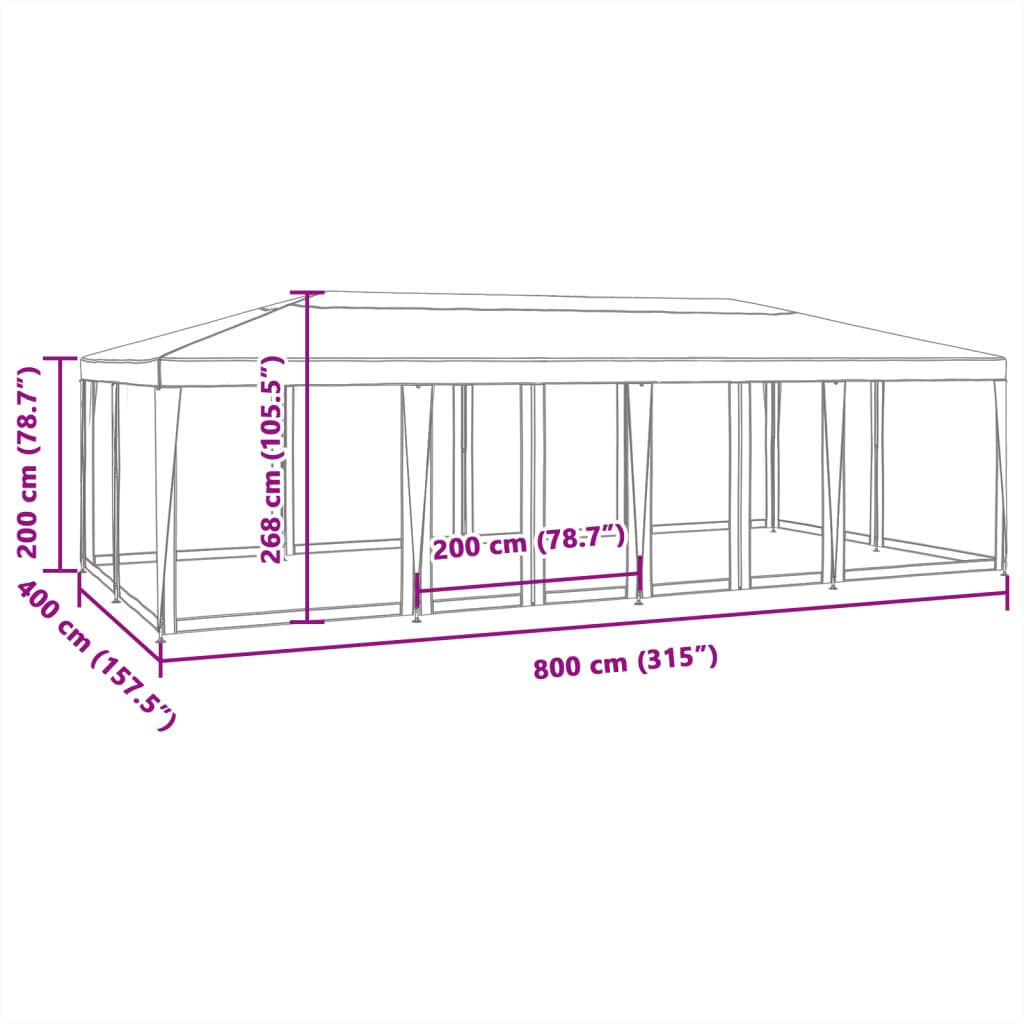 vidaXL Party stan s 12 síťovanými bočnicemi bílý 8 x 4 m HDPE