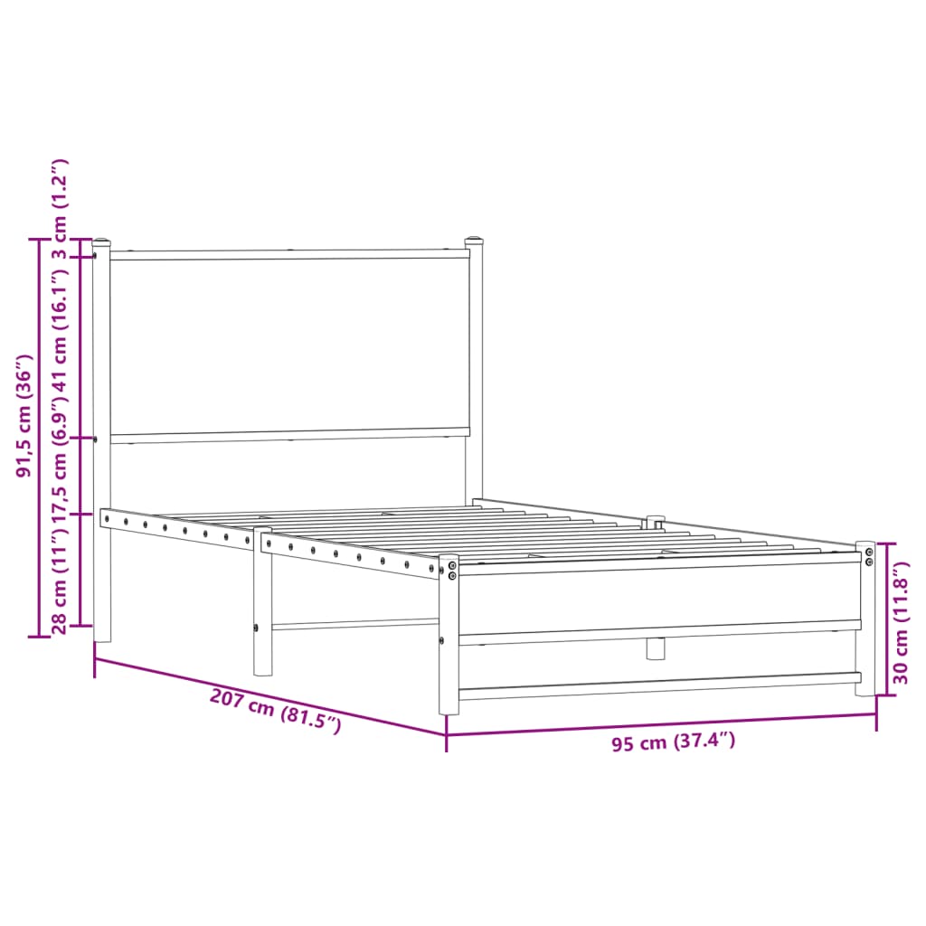 vidaXL Kovový rám postele bez matrace hnědý dub 90 x 200 cm