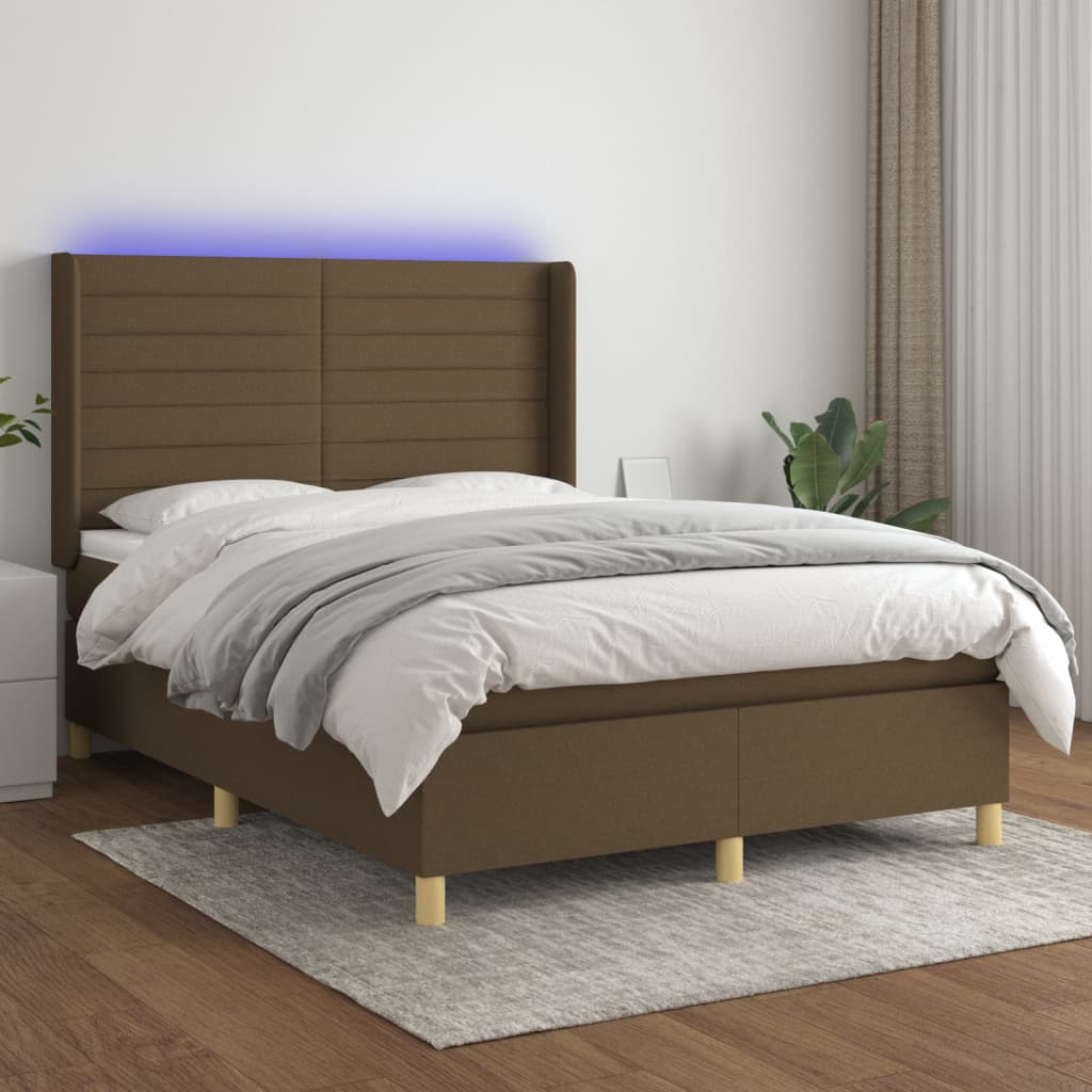 vidaXL Box spring postel s matrací a LED tmavě hnědá 140x200 cm textil