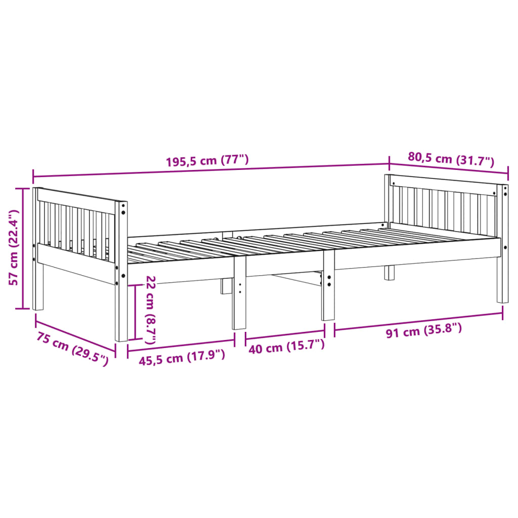 vidaXL Dětská postel bez matrace bílá 75 x 190 cm masivní borové dřevo