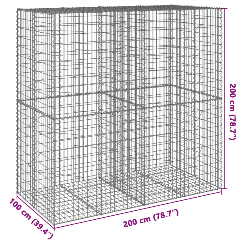 vidaXL Gabionový koš s víkem 200 x 100 x 200 cm pozinkované železo