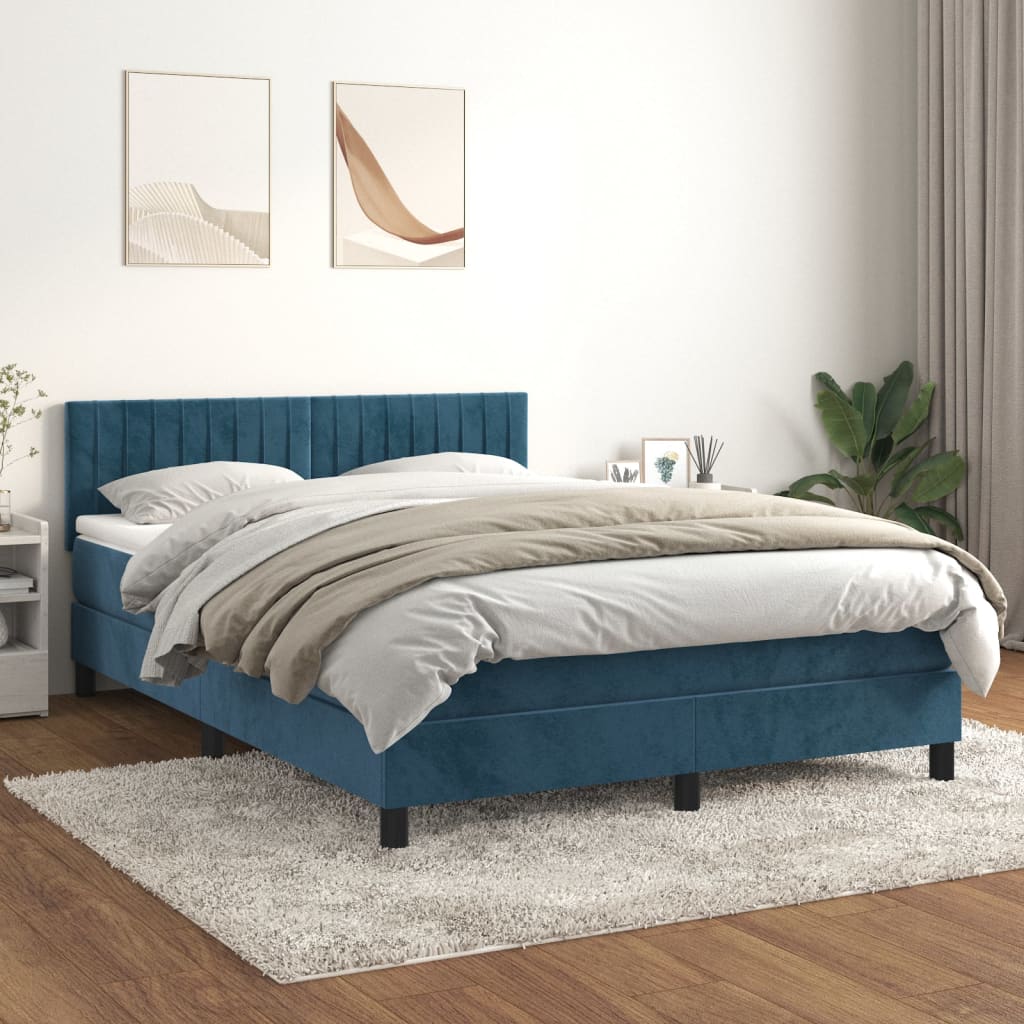 vidaXL Box spring postel s matrací tmavě modrá 140x200 cm samet