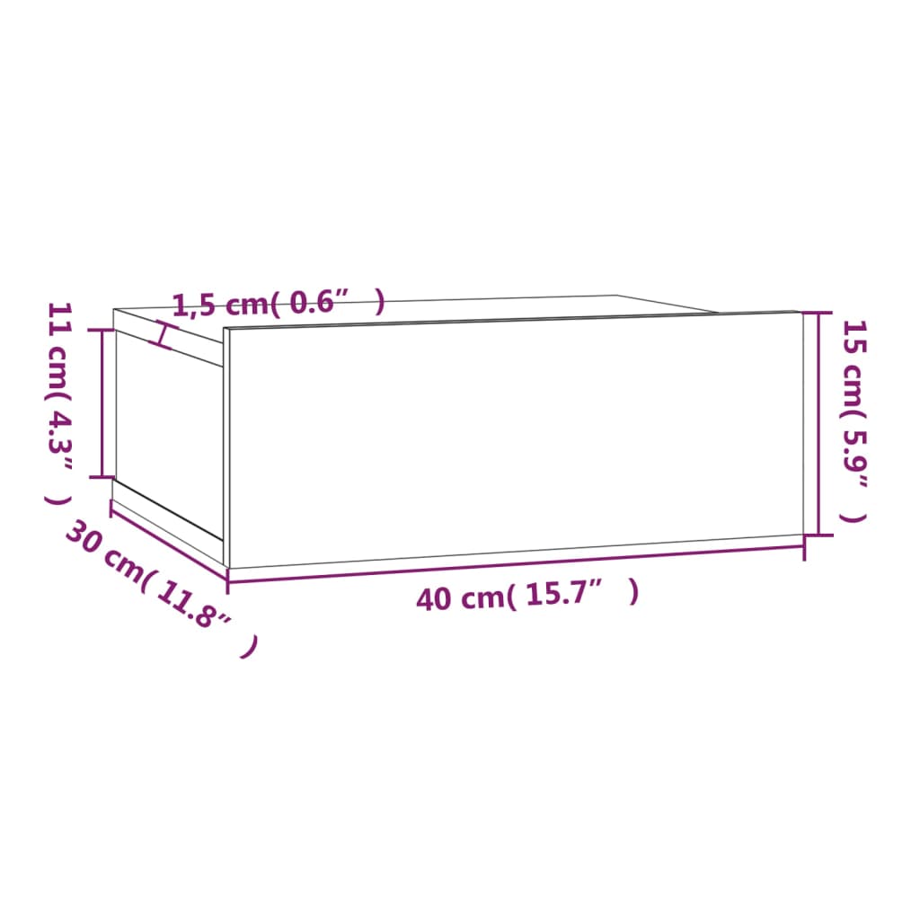 vidaXL Plovoucí noční stolky 2 ks šedé sonoma 40 x 30 x 15 cm kompozit