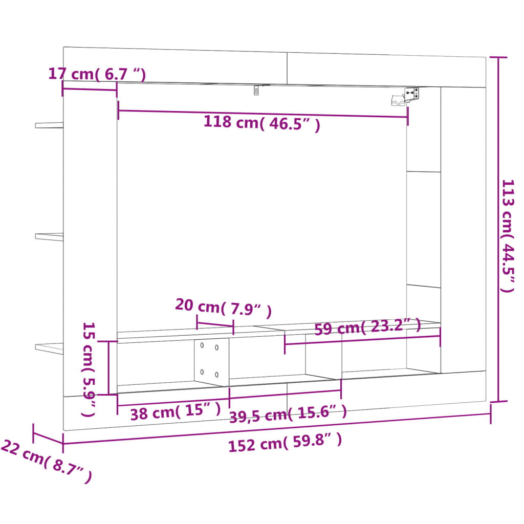 vidaXL TV skříňka betonově šedá 152 x 22 x 113 cm kompozitní dřevo