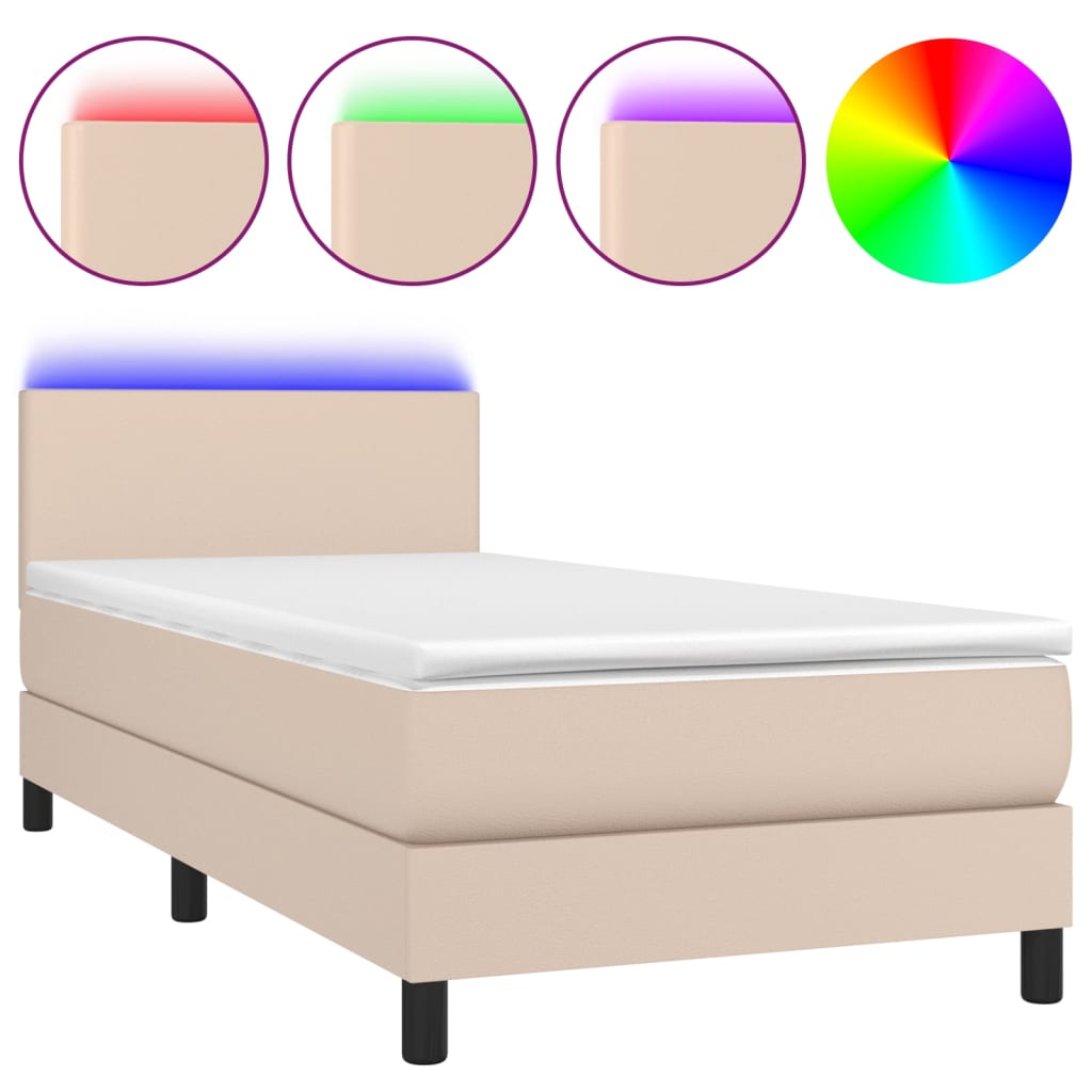 vidaXL Box spring postel matrace a LED cappuccino 80x200 cm umělá kůže