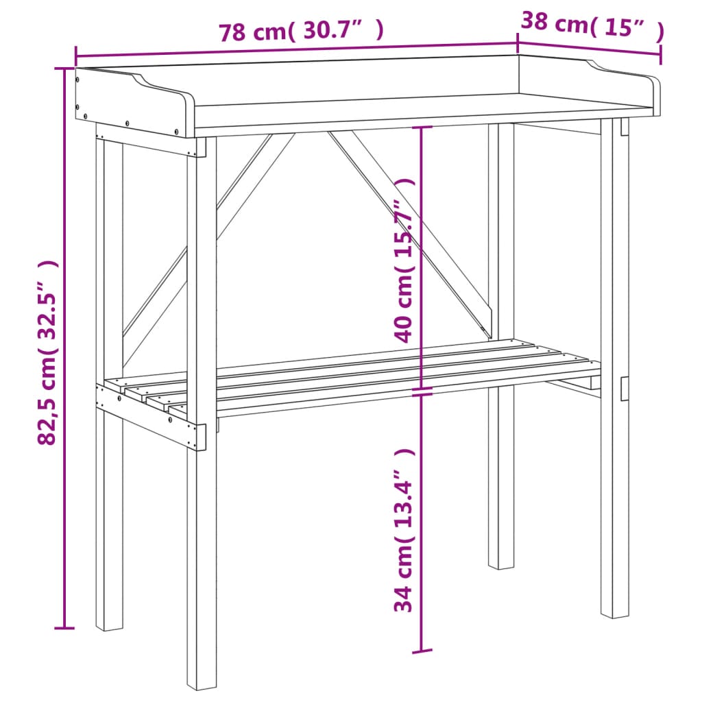 vidaXL Přesazovací stůl s policí 78x38x82,5 cm masivní jedlové dřevo