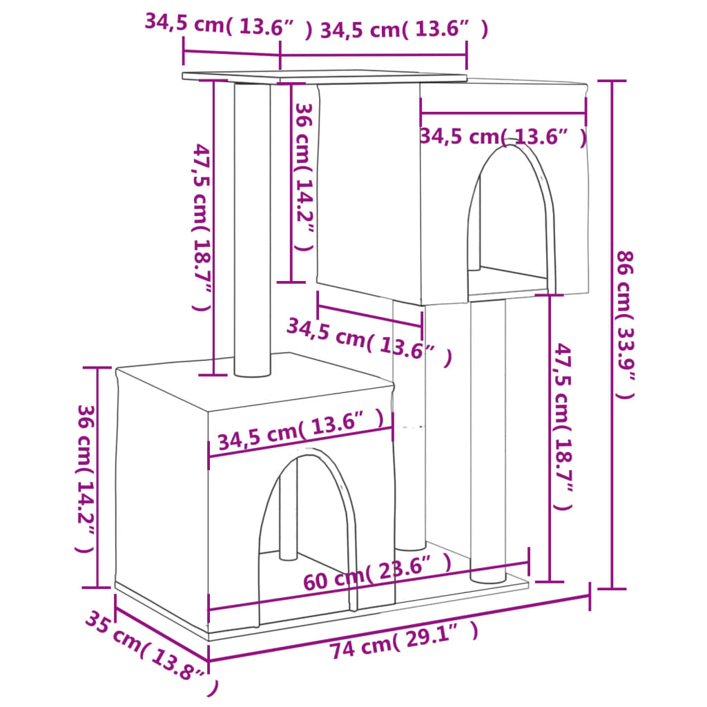 vidaXL Škrabadlo pro kočky se sisalovými sloupky krémové 86 cm