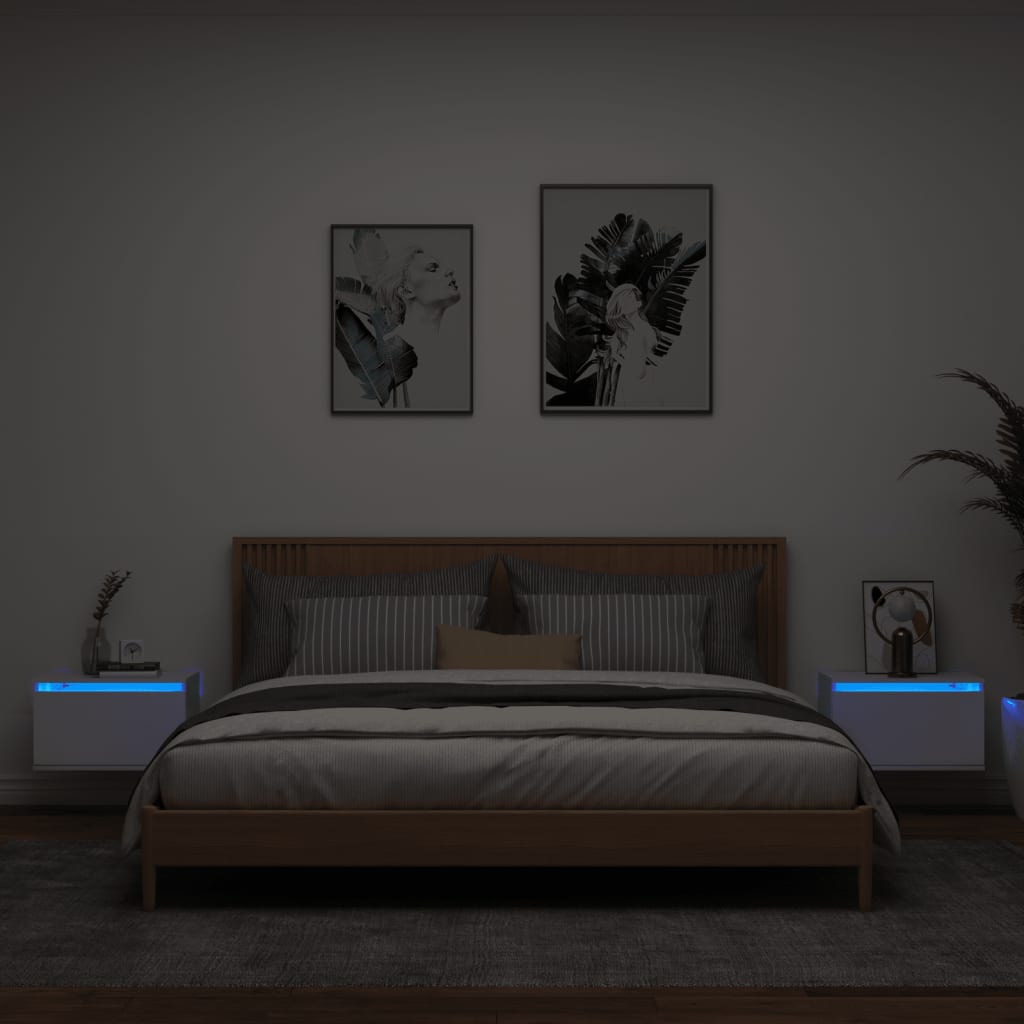 vidaXL Nástěnné noční stolky s LED osvětlením 2 ks bílé