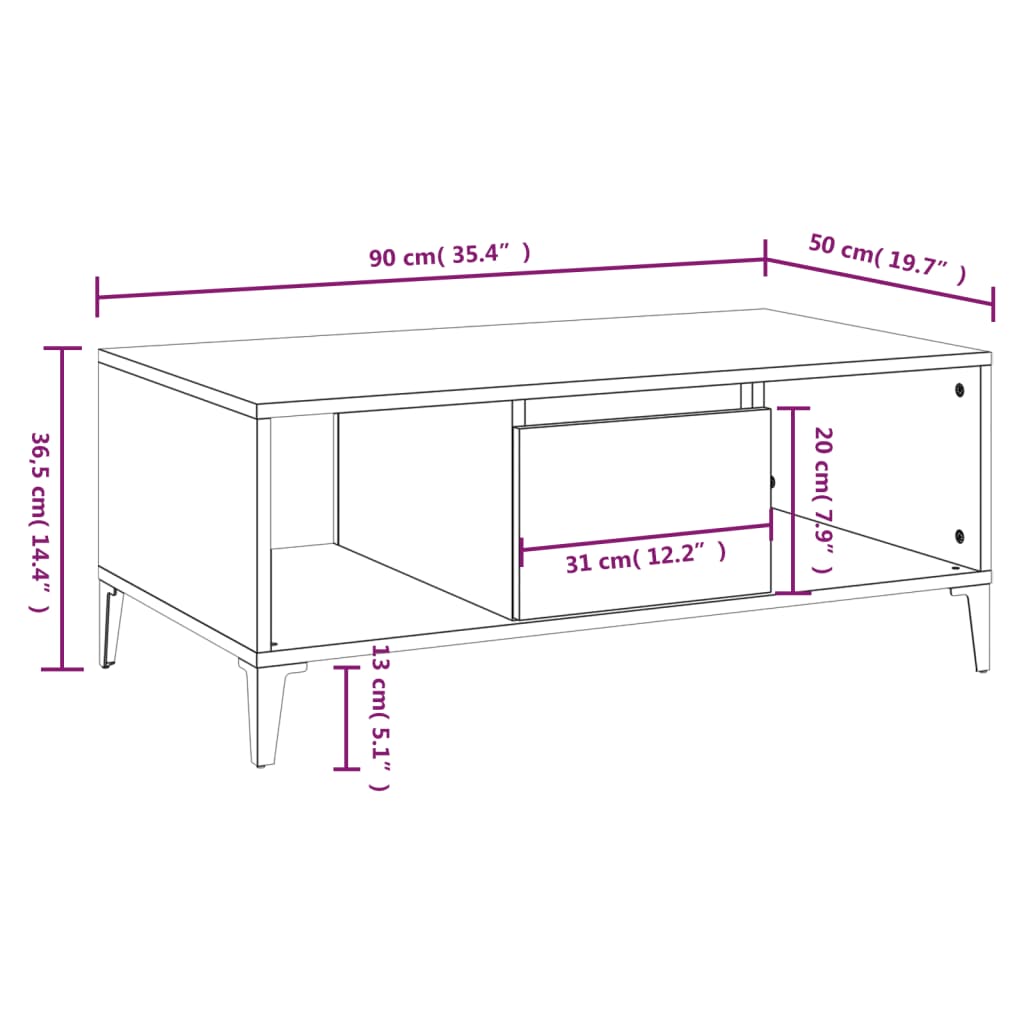 vidaXL Konferenční stolek dub sonoma 90x50x36,5 cm kompozitní dřevo