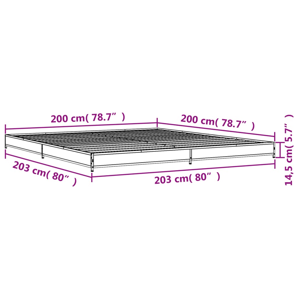 vidaXL Rám postele kouřový dub 200 x 200 cm kompozitní dřevo a kov