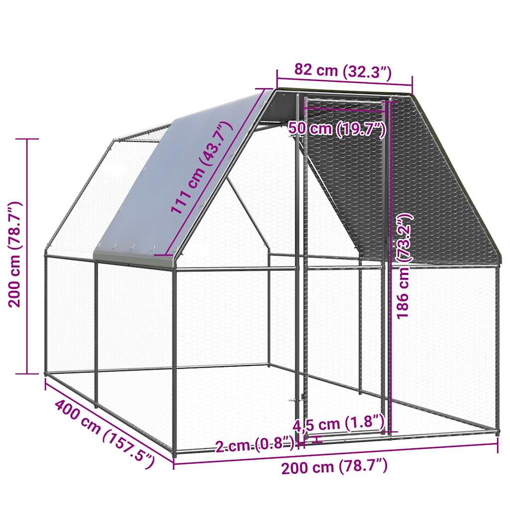 vidaXL Klec pro kuřata 2 x 4 x 2 m pozinkovaná ocel