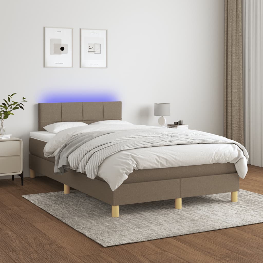 vidaXL Box spring postel s matrací a LED taupe 120x190 cm textil