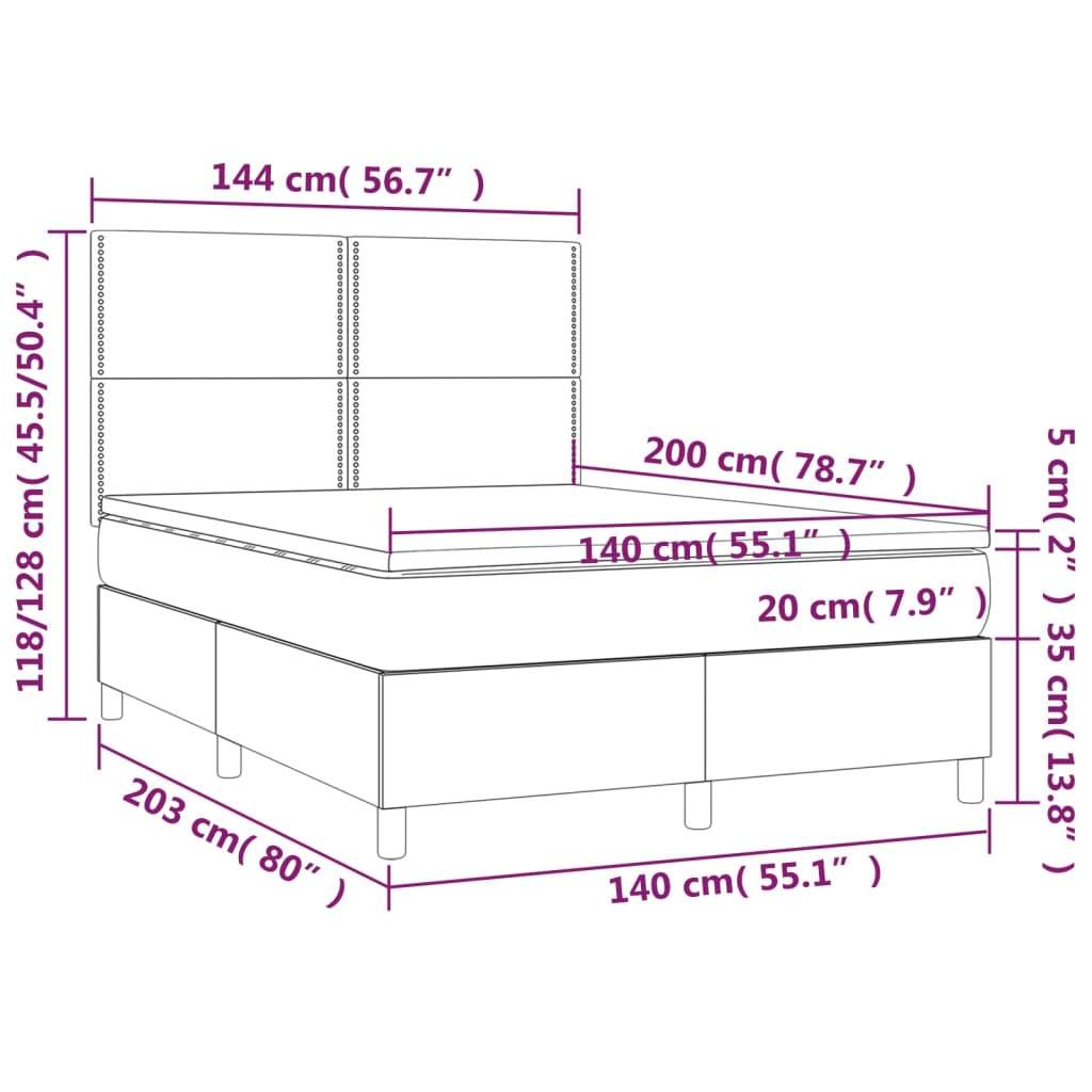 vidaXL Box spring postel s matrací a LED hnědá 140x200 cm umělá kůže