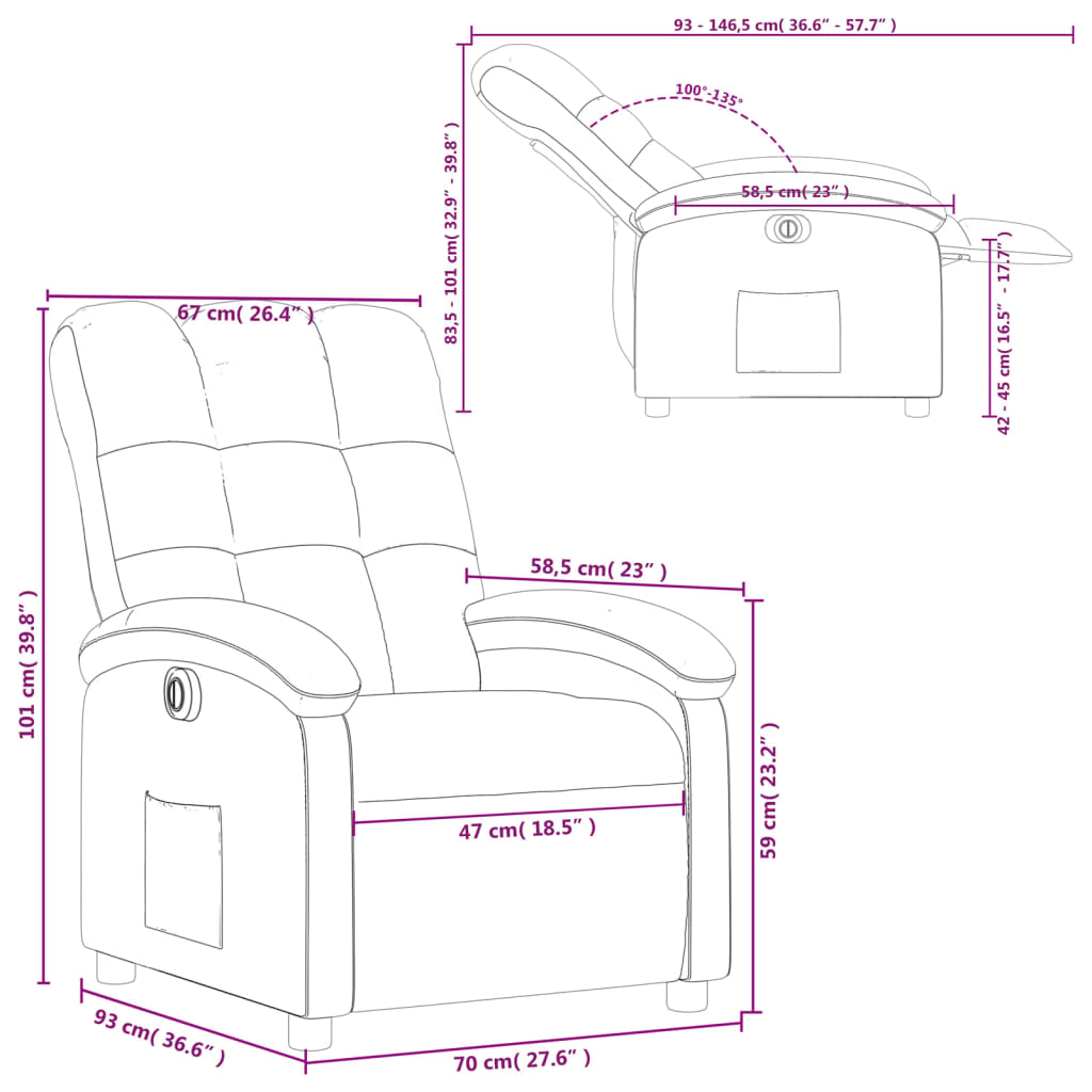 vidaXL Elektrické polohovací křeslo tmavě hnědé textil