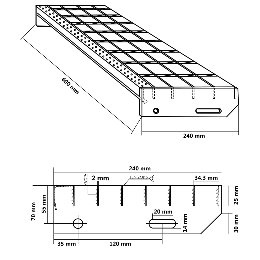 vidaXL Schodišťový stupeň 60 x 24 x 7 cm pozinkovaná ocel