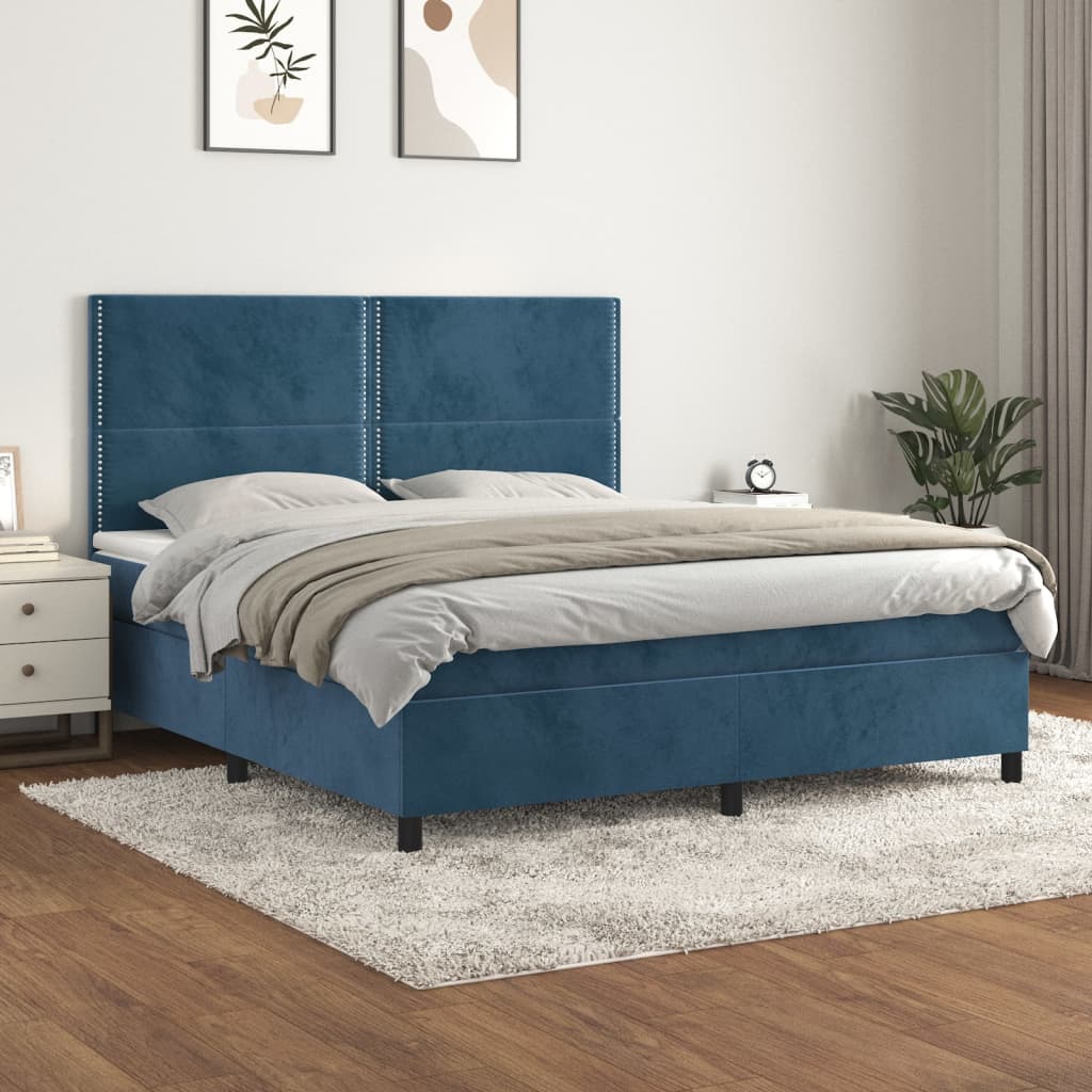 vidaXL Box spring postel s matrací tmavě modrá 160x200 cm samet