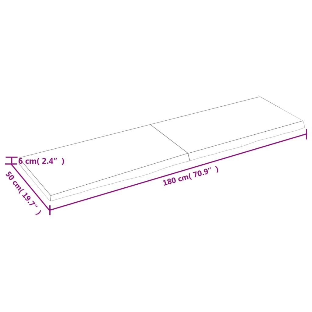 vidaXL Stolní deska 180x50x(2-6) cm neošetřený masivní dubové dřevo