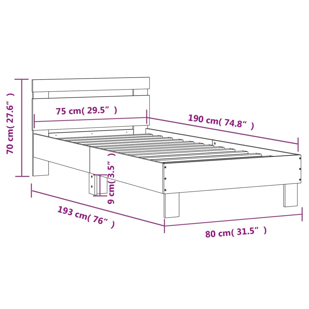 vidaXL Rám postele s čelem bílý 75 x 190 cm kompozitní dřevo