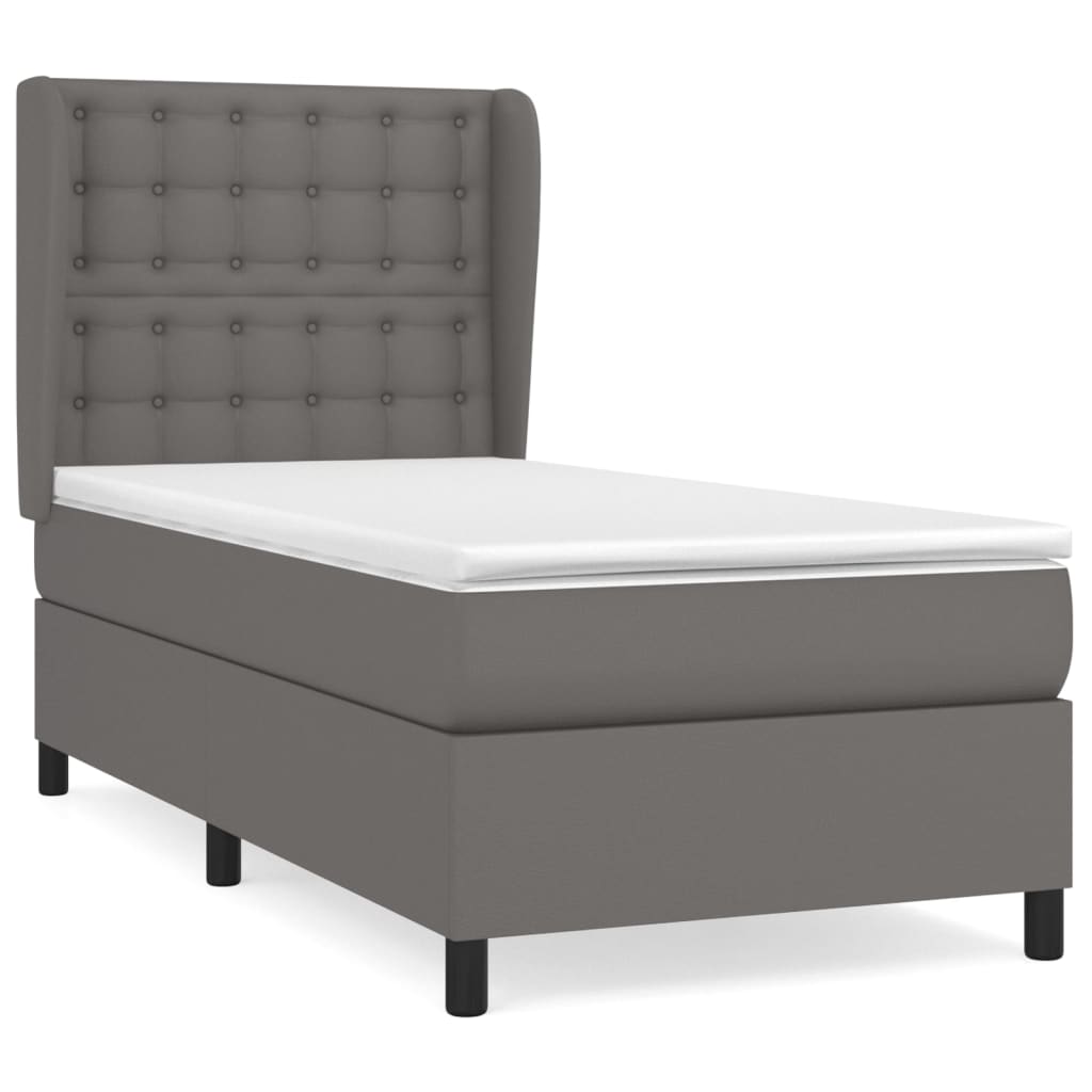 vidaXL Box spring postel s matrací šedá 90x200 cm umělá kůže