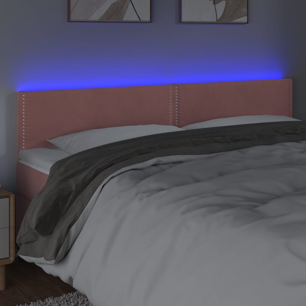 vidaXL Čelo postele s LED růžové 160x5x78/88 cm samet