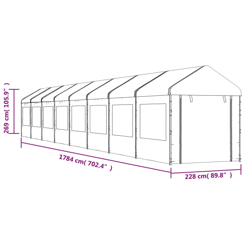 vidaXL Altán se střechou bílý 17,84 x 2,28 x 2,69 m polyethylen