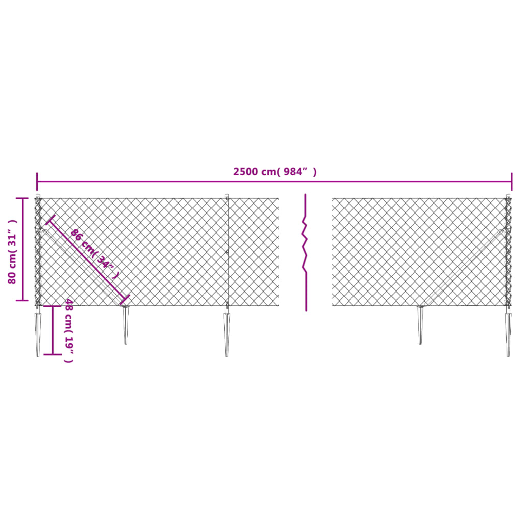 vidaXL Drátěné pletivo s kotevními hroty zelené 0,8 x 25 m