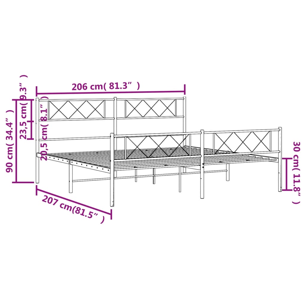 vidaXL Kovový rám postele s hlavovým a nožním čelem černý 200 x 200 cm