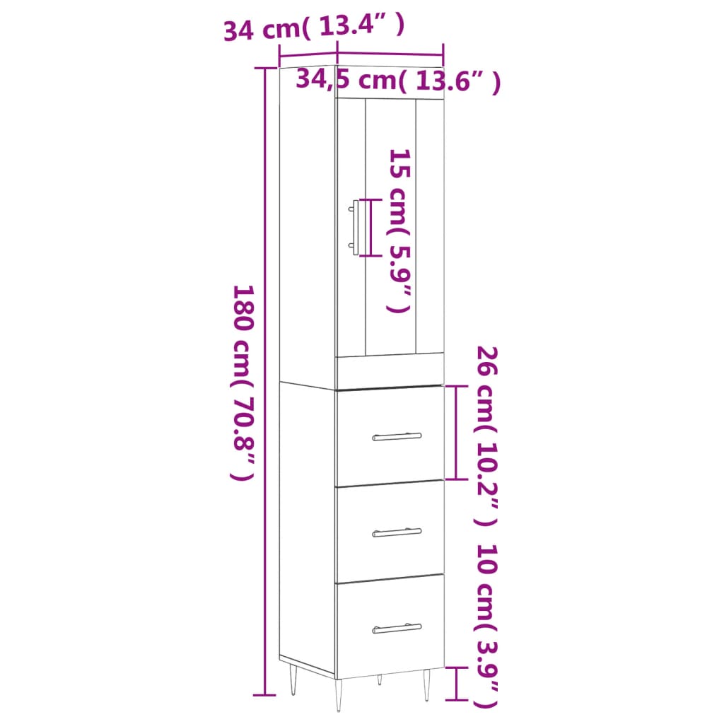 vidaXL Skříň highboard bílá 34,5 x 34 x 180 cm kompozitní dřevo