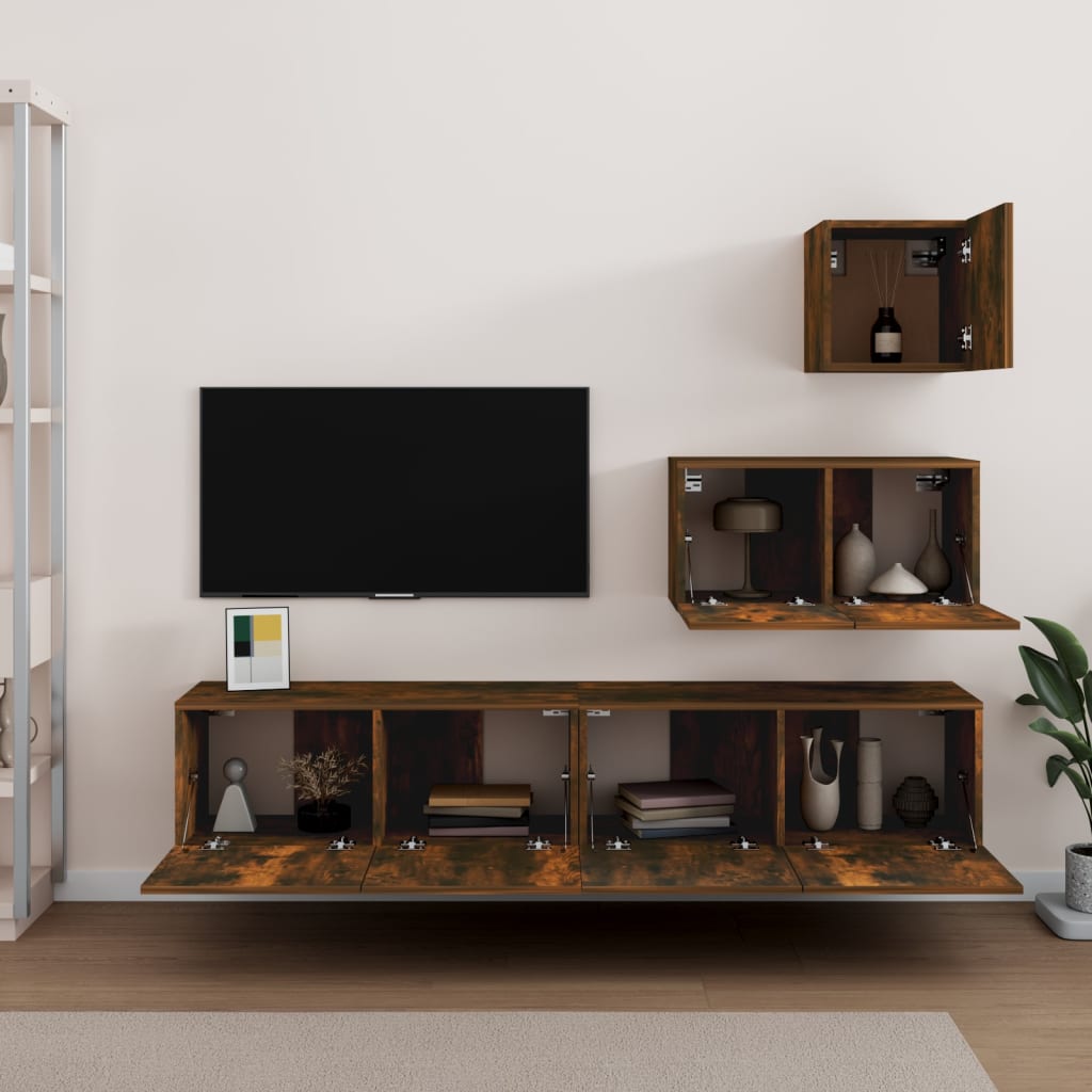 vidaXL 4dílný set TV skříněk kouřový dub kompozitní dřevo