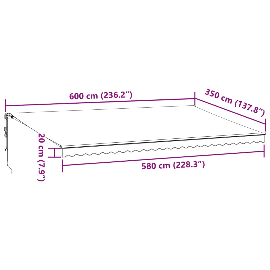 vidaXL Automatická zatahovací markýza s LED burgundská 600 x 350 cm