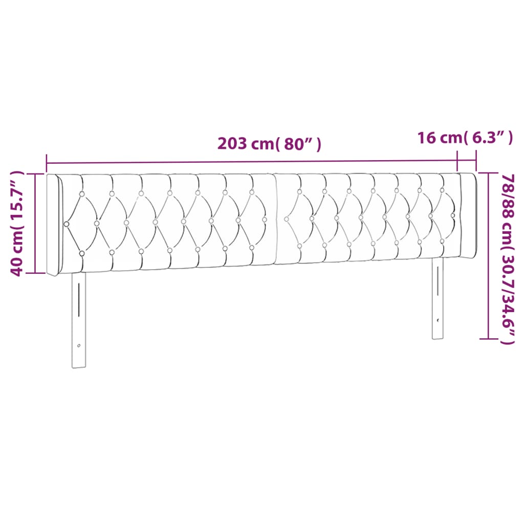 vidaXL Čelo postele typu ušák tmavě šedé 203x16x78/88 cm samet